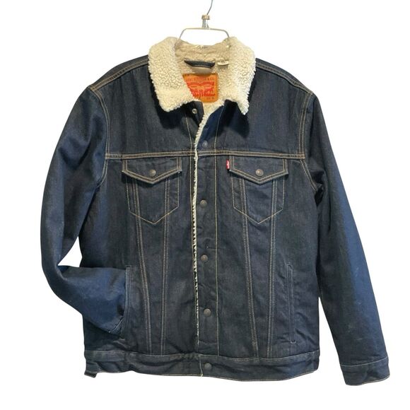 Levis Denim Sherpa XL Trucker Jacket Men’s Fleece Lined Dark Wash Rancher Cowboy - Picture 1 of 11